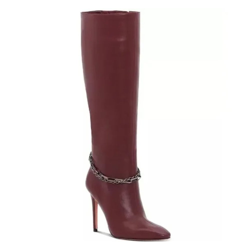 Vince Camuto Felinda Chained Leather Stiletto Boots in Fired Brick Red Women 8.5